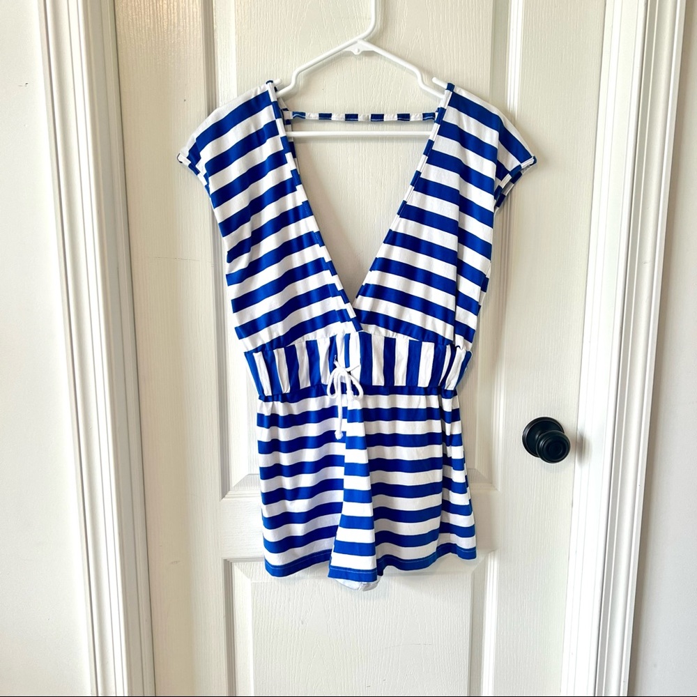 VENUS Striped Deep-V Romper Swim Cover Up—SZ. Small - Picture 4 of 12